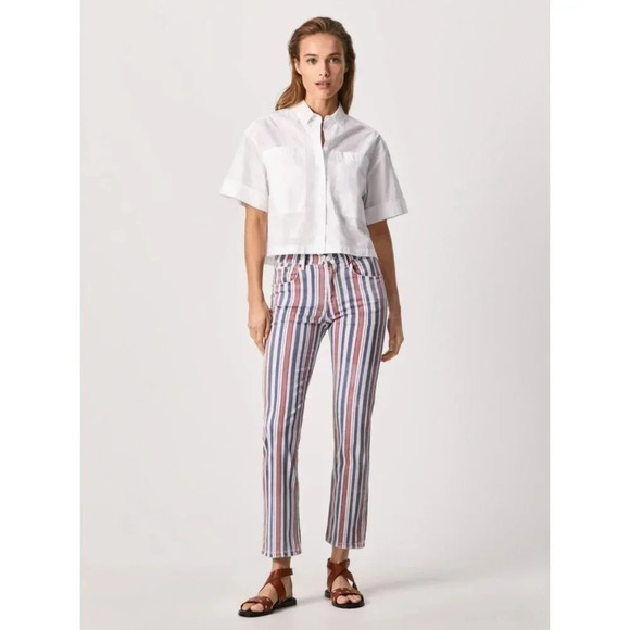 Pepe Jeans Womens Skyler Stripe Straight Trouser Pants Multi Sz 27/30 - Picture 1 of 16